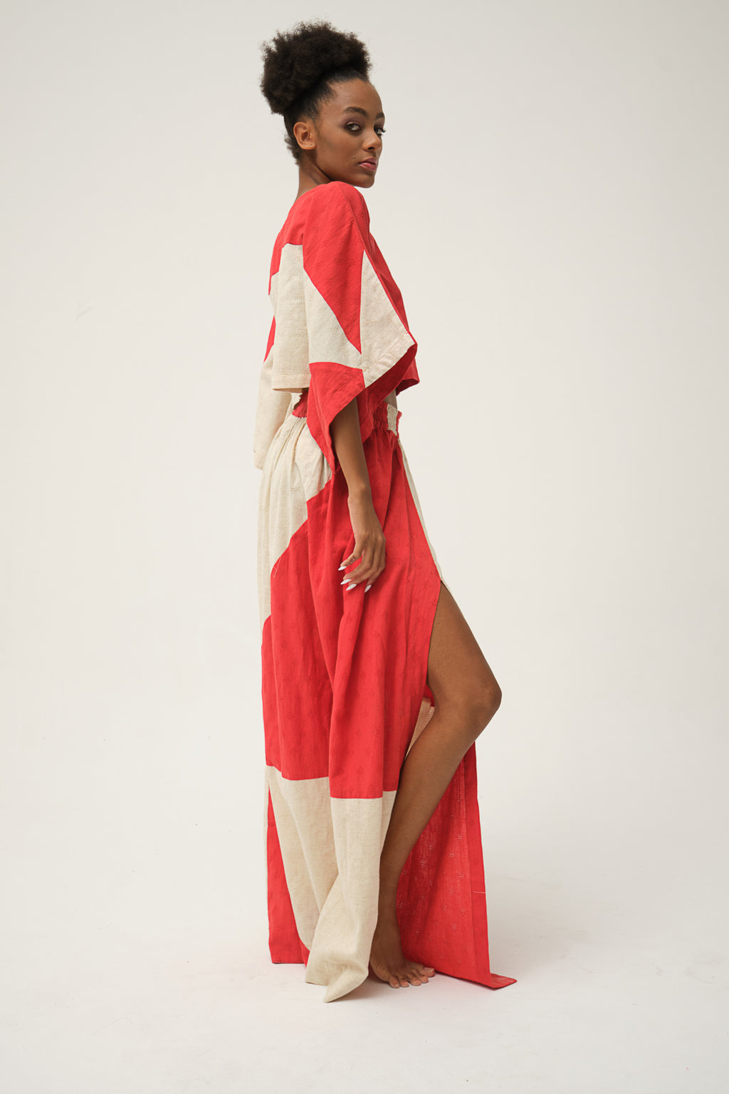 Red Hand-woven Organic Cotton Top and Skirt SIMPSON SET