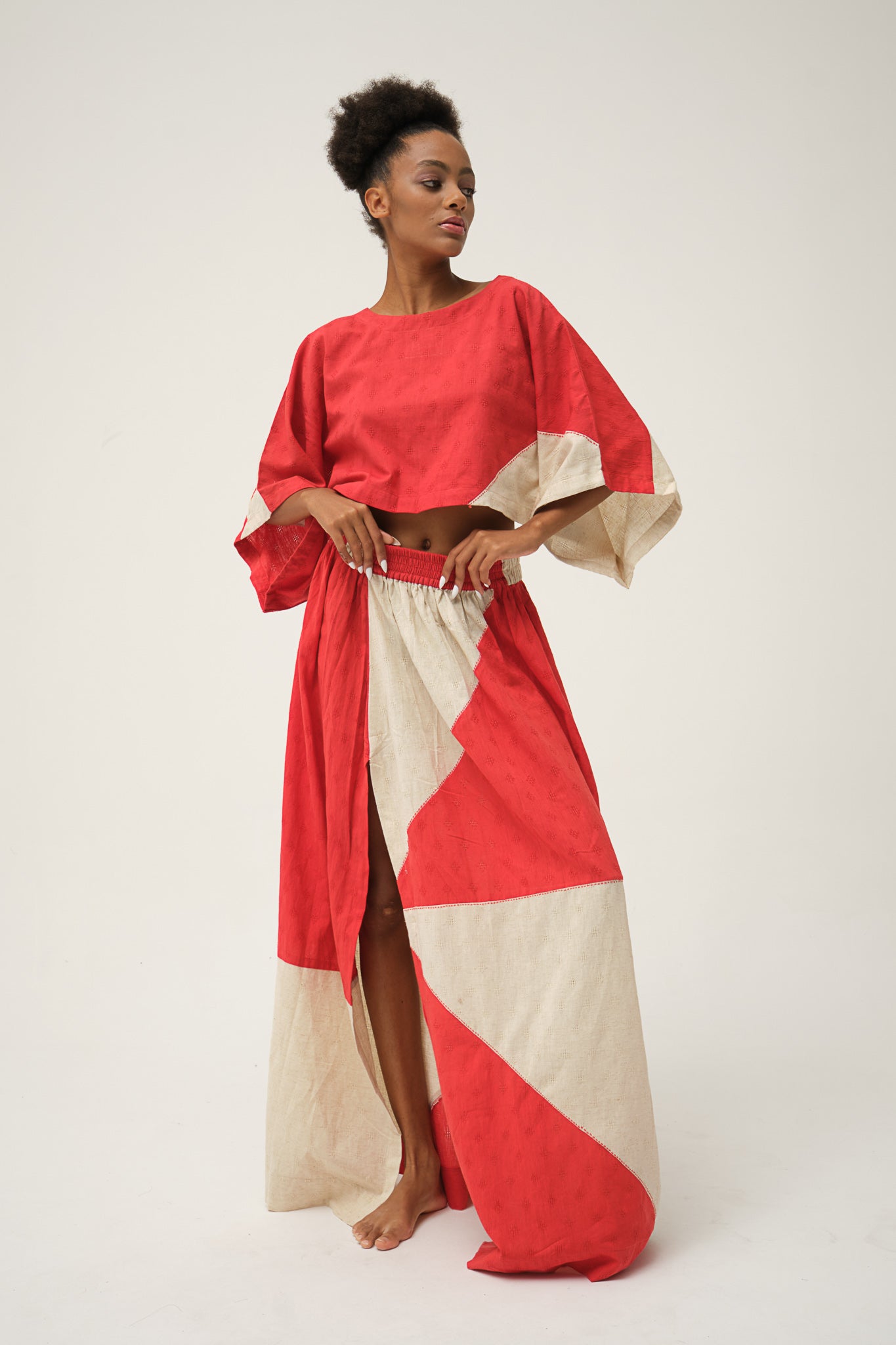 Red Hand-woven Organic Cotton Top and Skirt SIMPSON SET