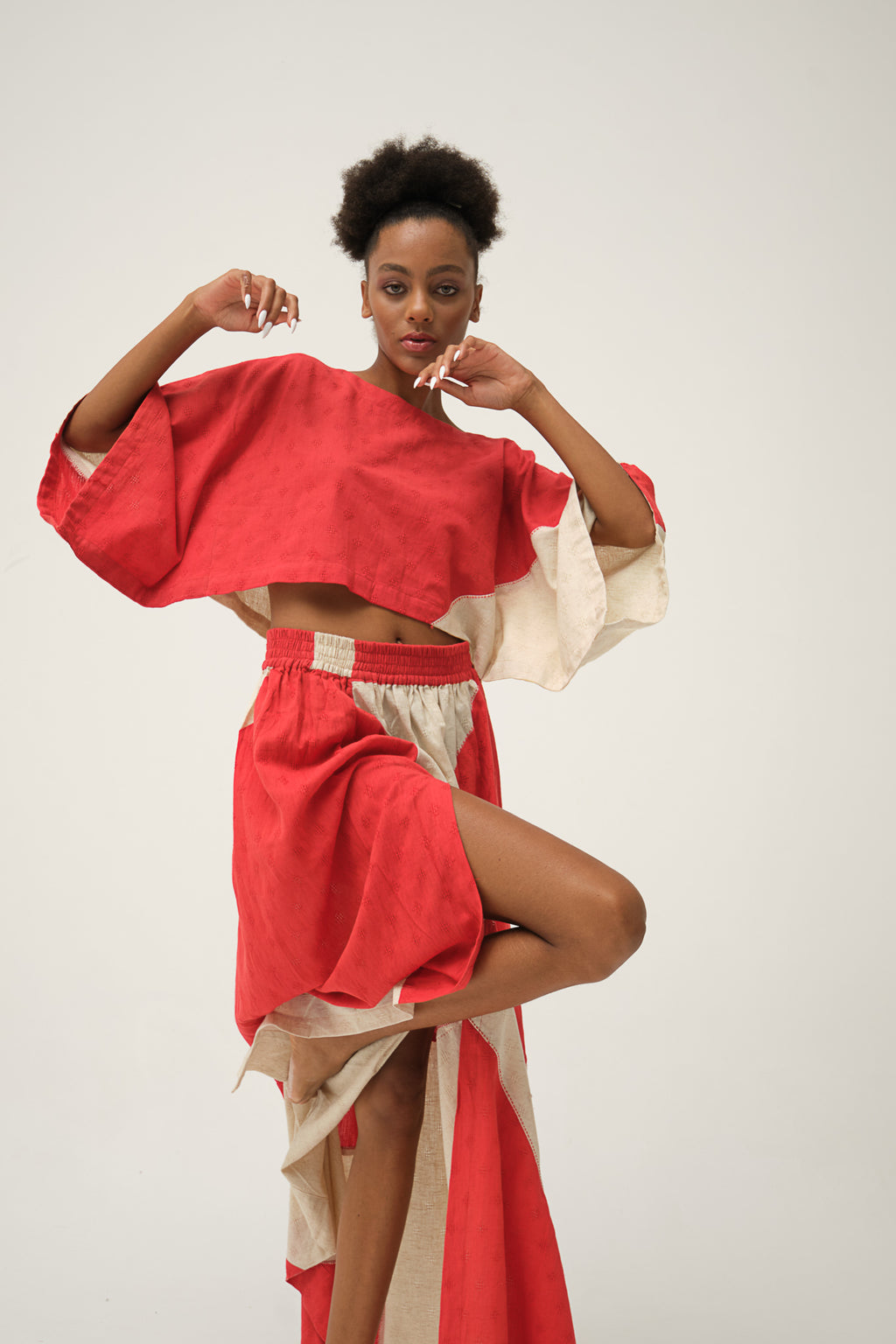 Red Hand-woven Organic Cotton Top and Skirt SIMPSON SET