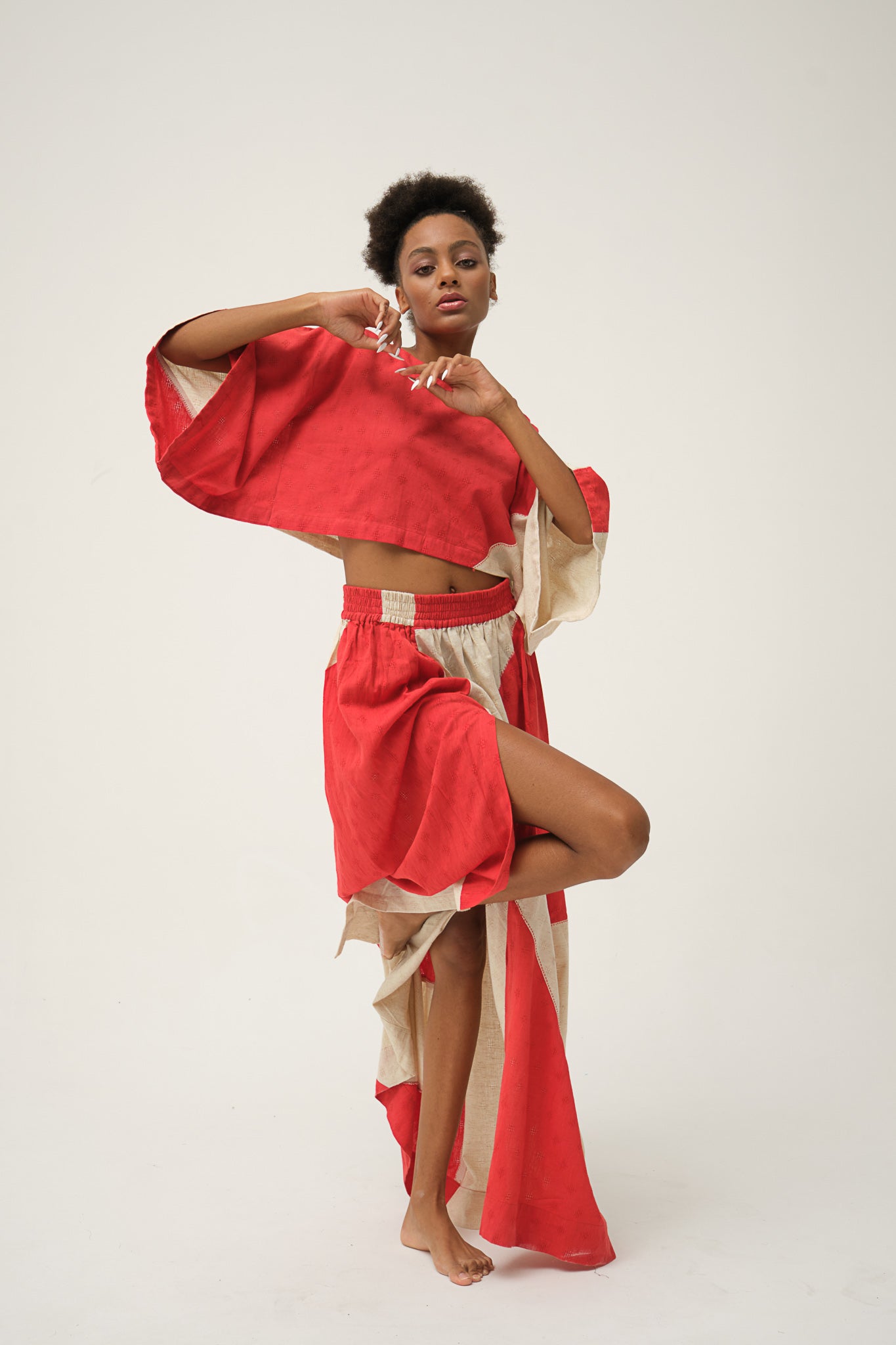 Red Hand-woven Organic Cotton Top and Skirt SIMPSON SET