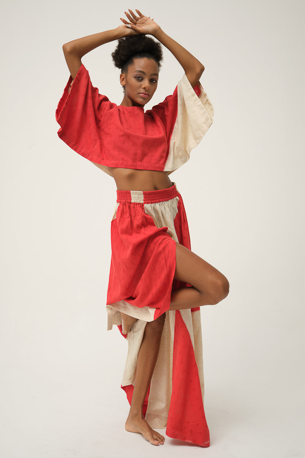 Red Hand-woven Organic Cotton Top and Skirt SIMPSON SET