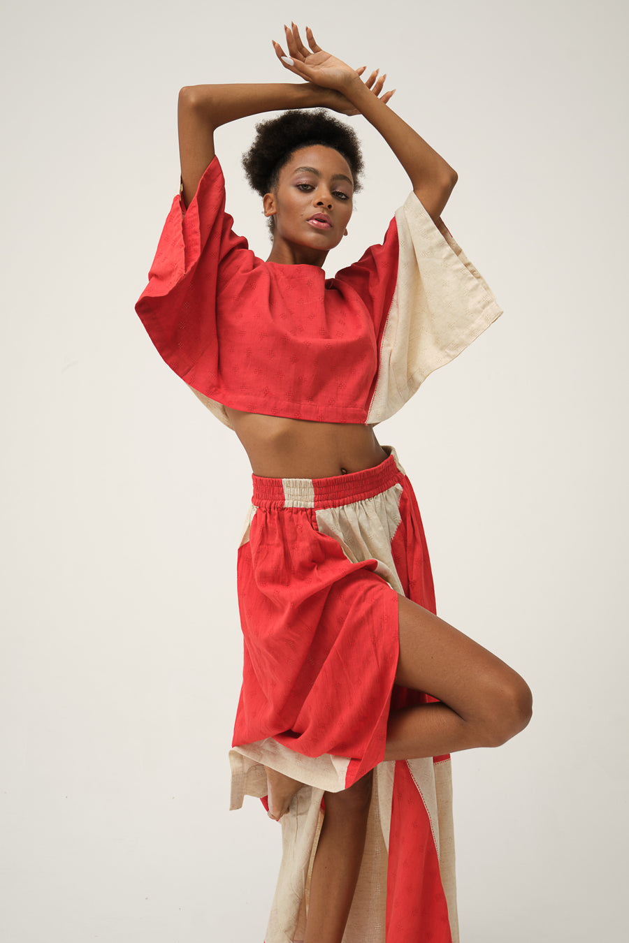 Red Hand-woven Organic Cotton Top and Skirt SIMPSON SET