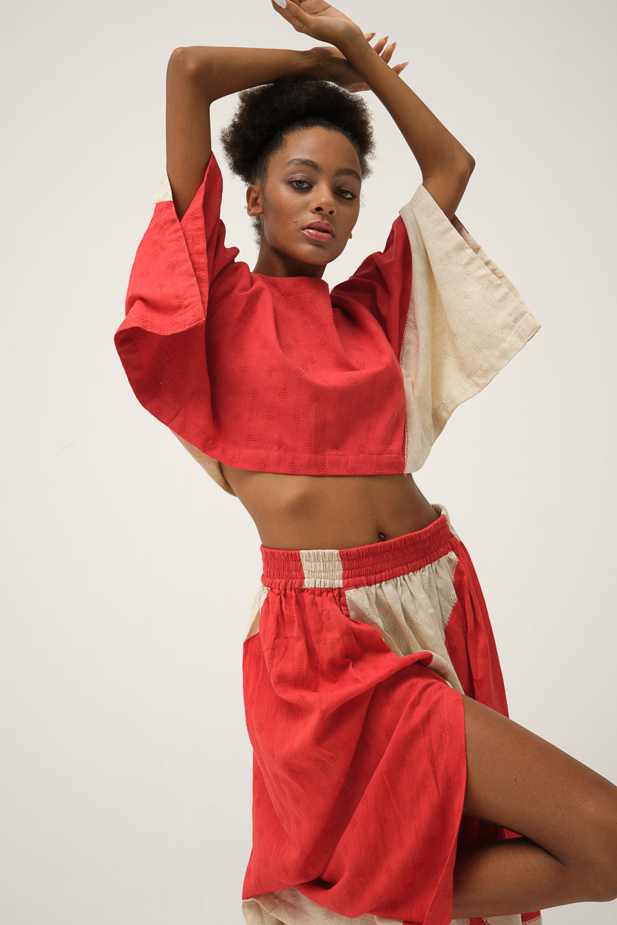 Red Hand-woven Organic Cotton Top and Skirt SIMPSON SET