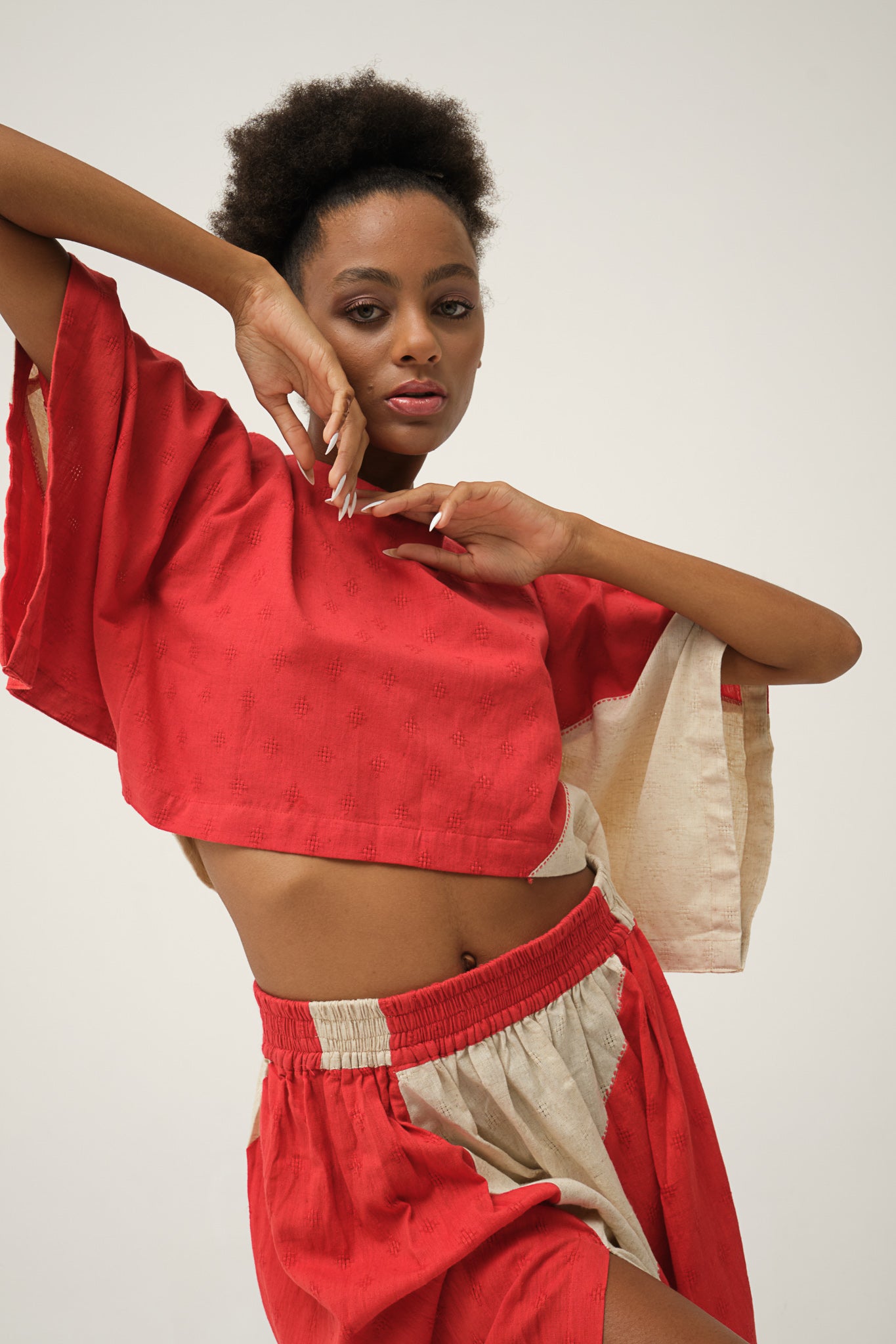 Red Hand-woven Organic Cotton Top and Skirt SIMPSON SET