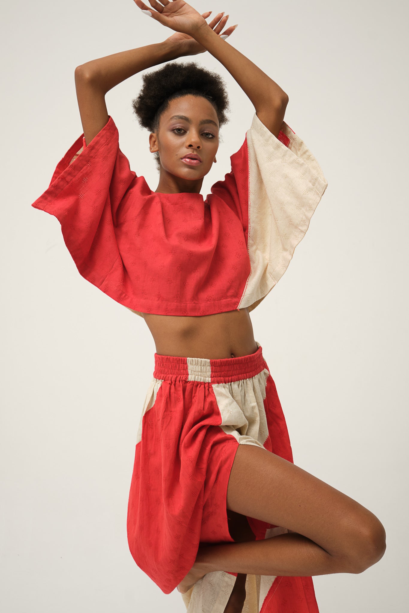Red Hand-woven Organic Cotton Top and Skirt SIMPSON SET