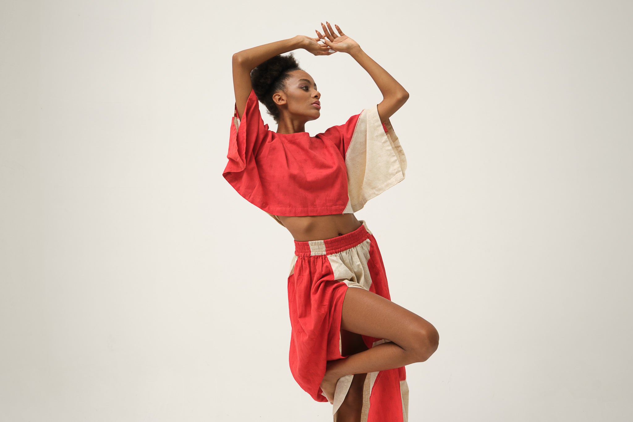 Red Hand-woven Organic Cotton Top and Skirt SIMPSON SET