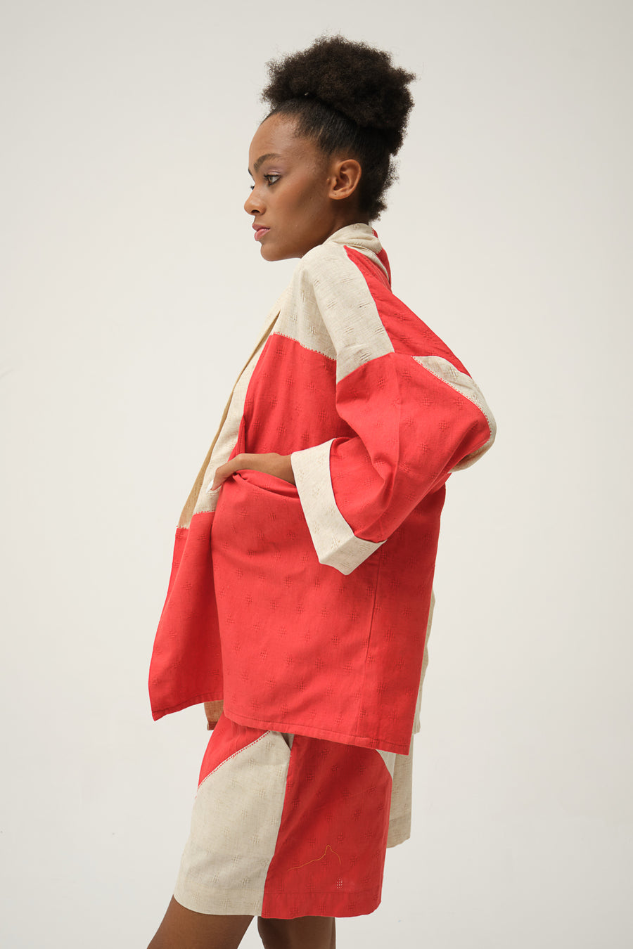 red handmade organic cotton jacket Side