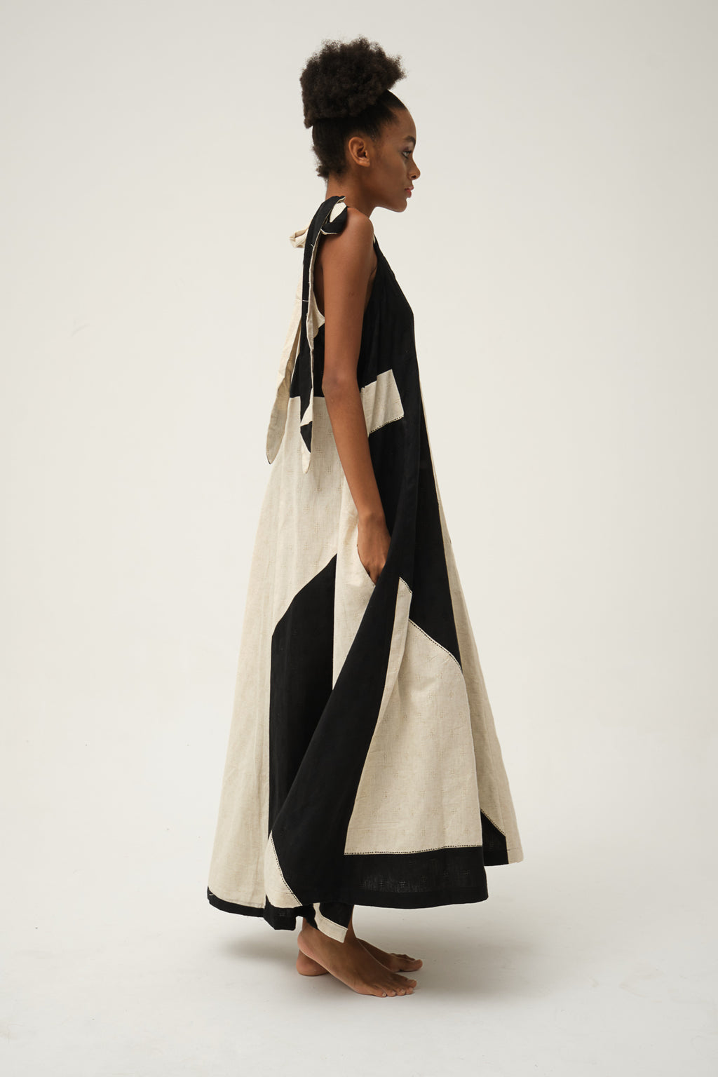 Eco-conscious fashion featuring block print and Kantha stitch on handwoven fabric