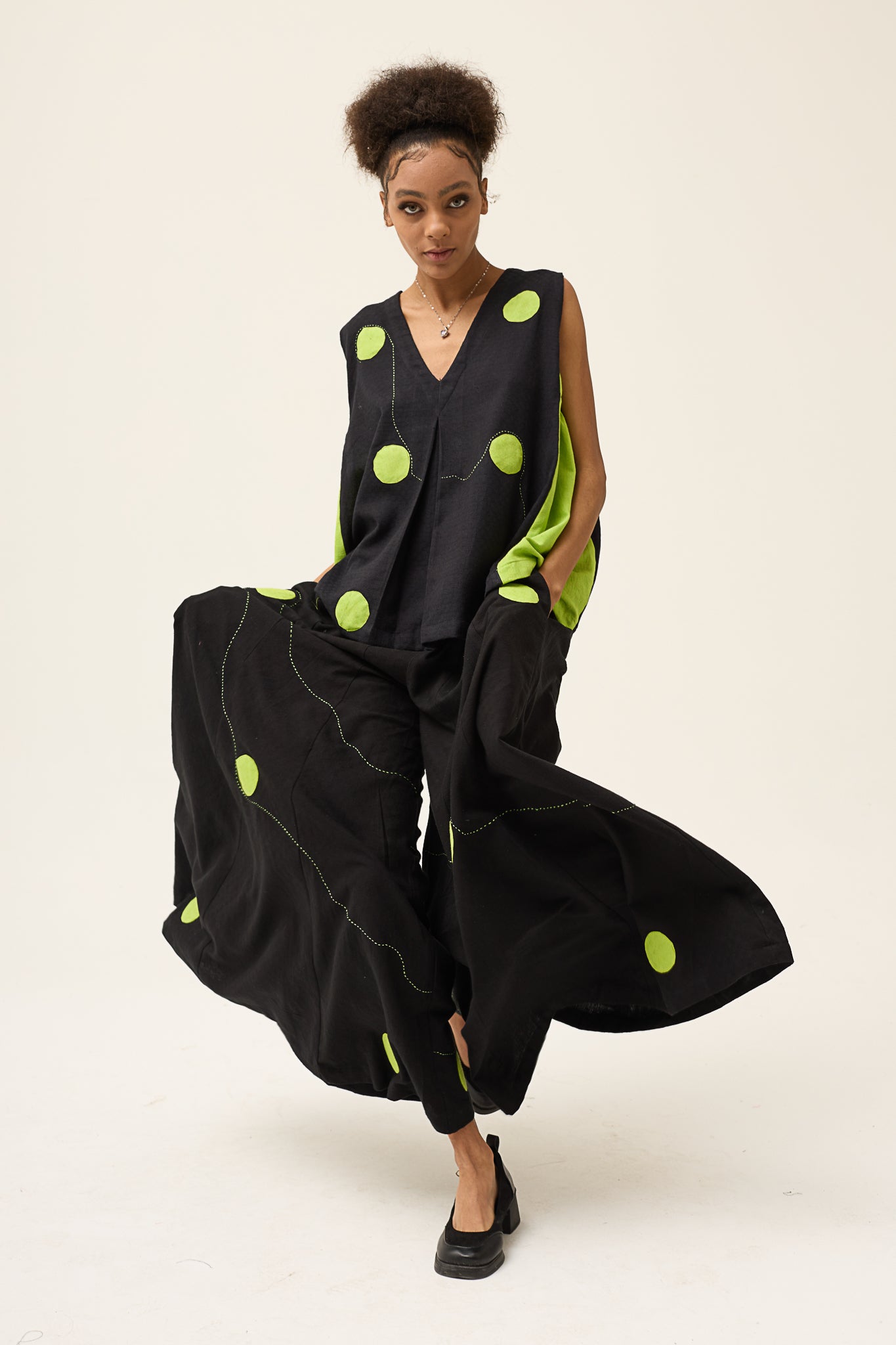 GREEN POLKA WISP TOP