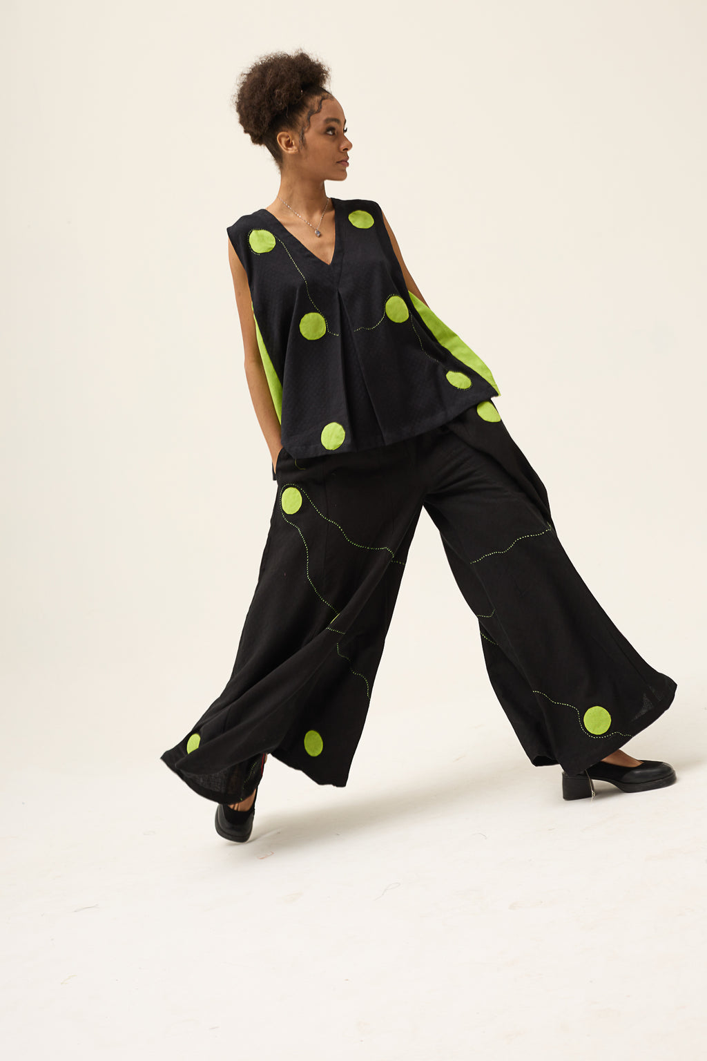 GREEN POLKA WISP TOP