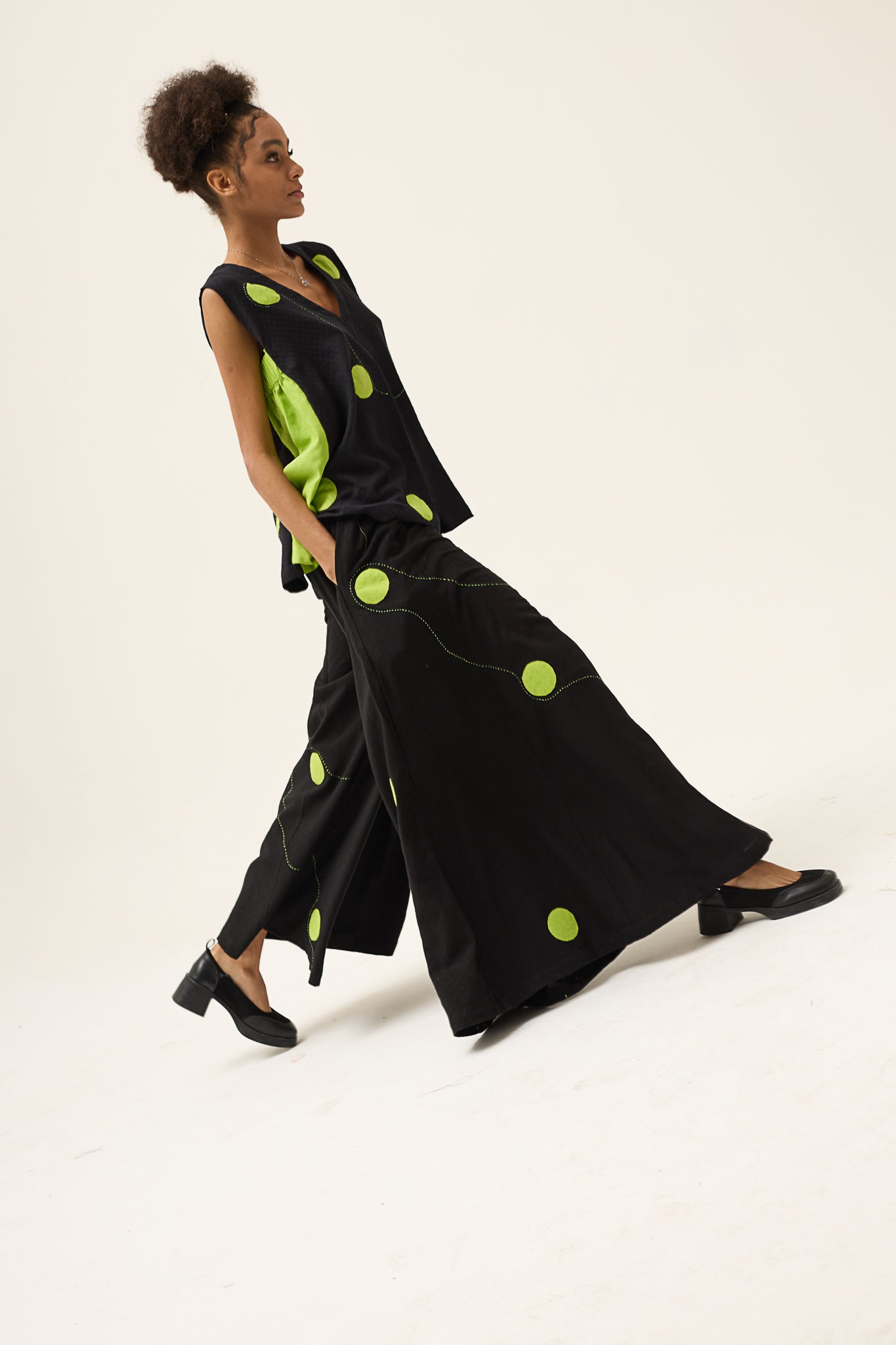 GREEN POLKA WISP TOP