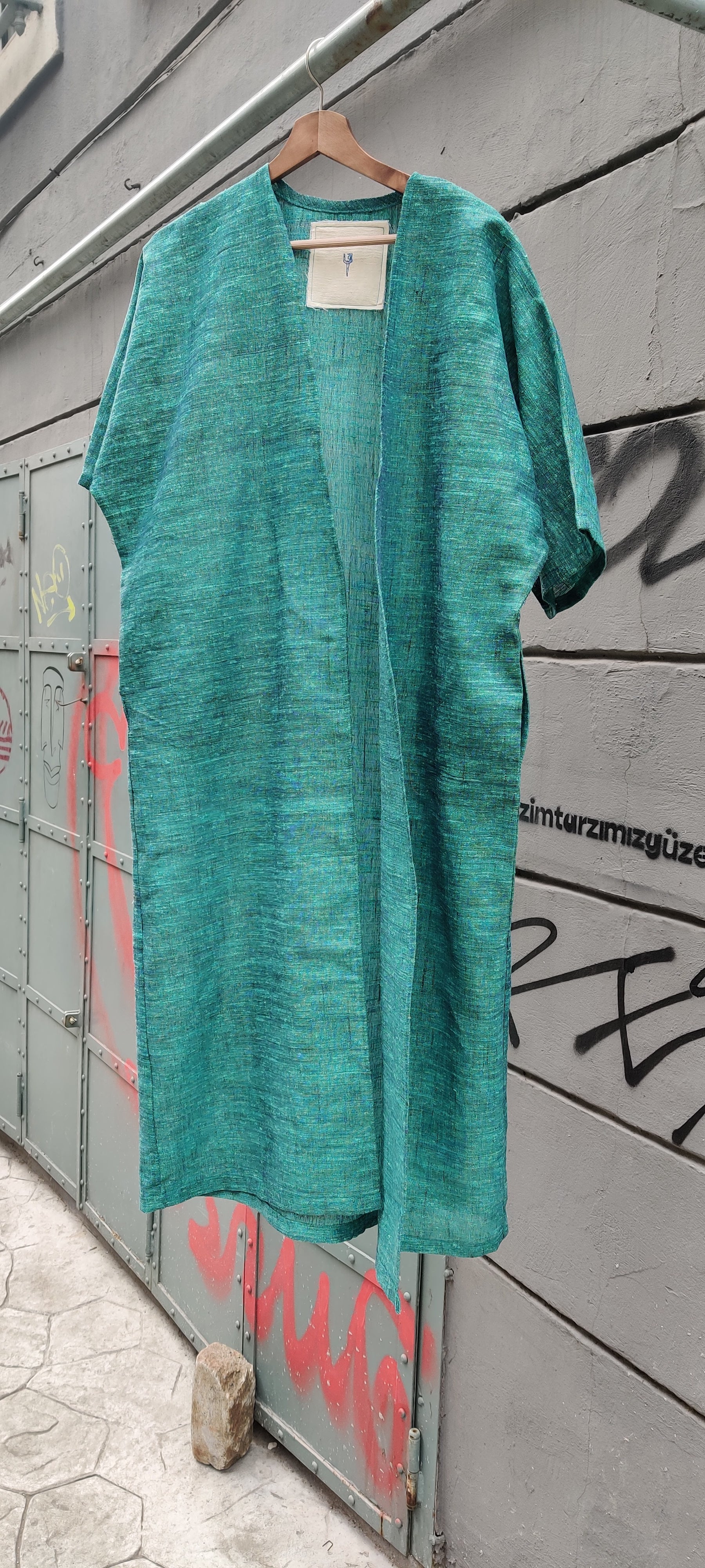 TEAL GREEN HANDWOVEN SILK COTTON