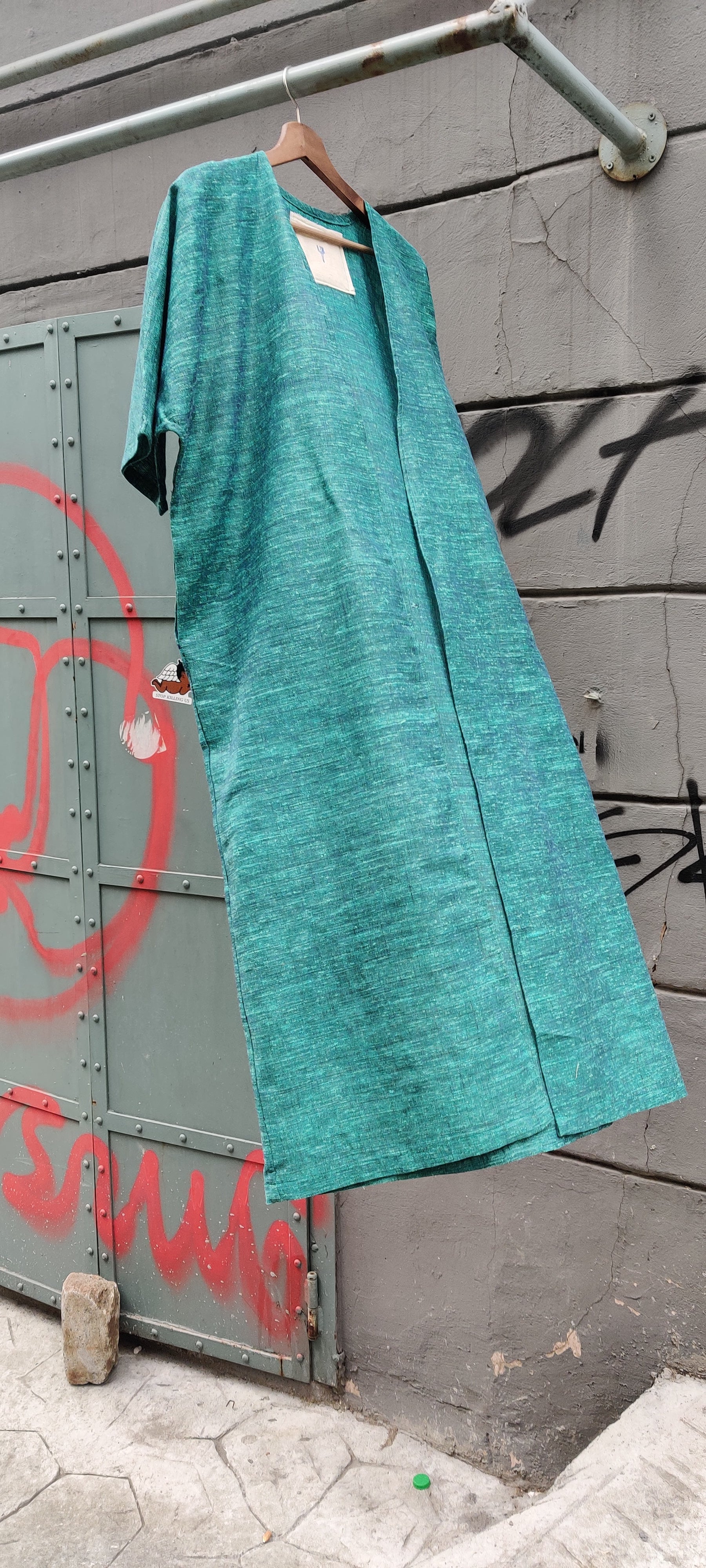 TEAL GREEN HANDWOVEN SILK COTTON
